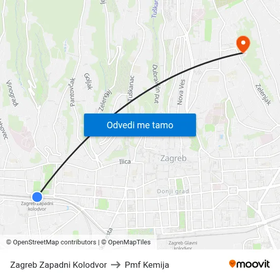 Zagreb Zapadni Kolodvor to Pmf Kemija map