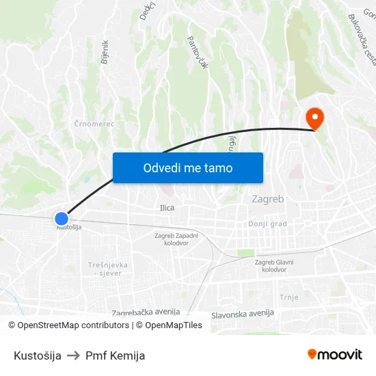 Kustošija to Pmf Kemija map
