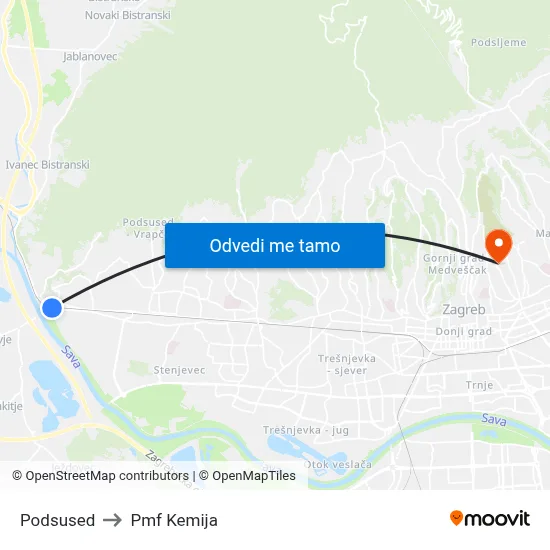 Podsused to Pmf Kemija map