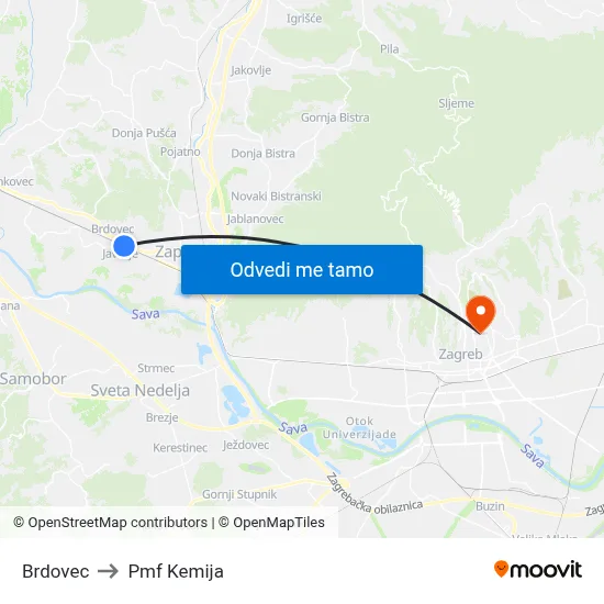 Brdovec to Pmf Kemija map