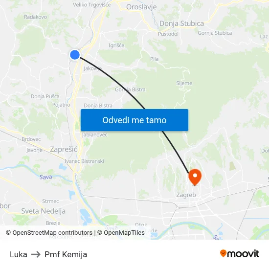 Luka to Pmf Kemija map