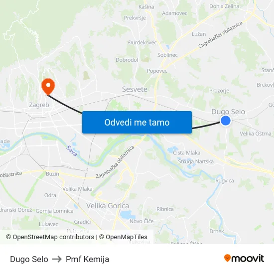 Dugo Selo to Pmf Kemija map