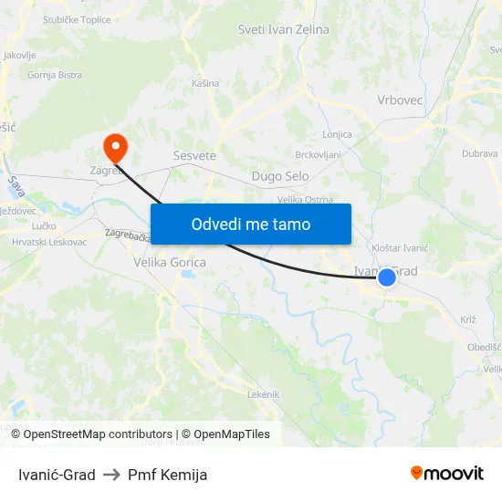 Ivanić-Grad to Pmf Kemija map