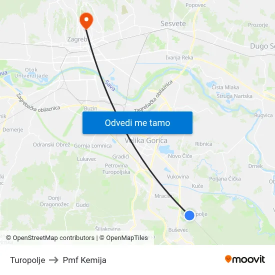 Turopolje to Pmf Kemija map