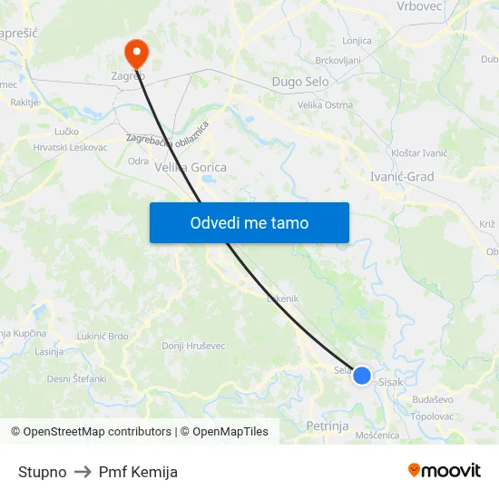 Stupno to Pmf Kemija map