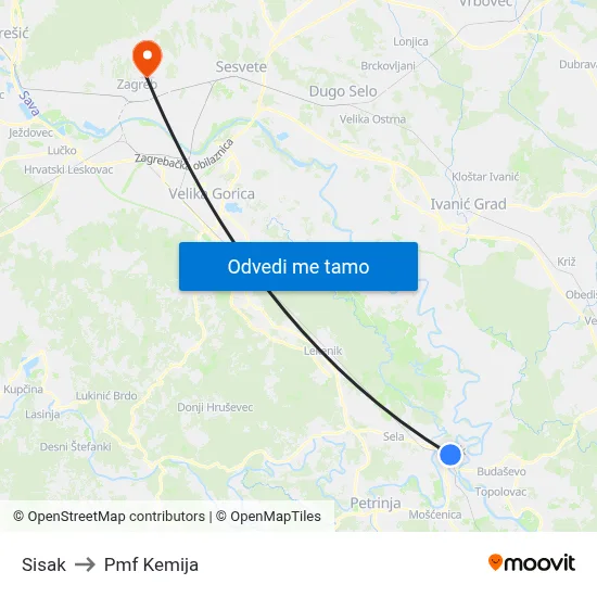 Sisak to Pmf Kemija map
