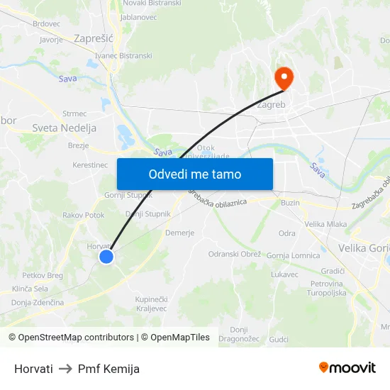 Horvati to Pmf Kemija map