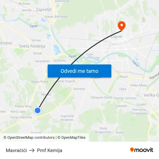 Mavračići to Pmf Kemija map