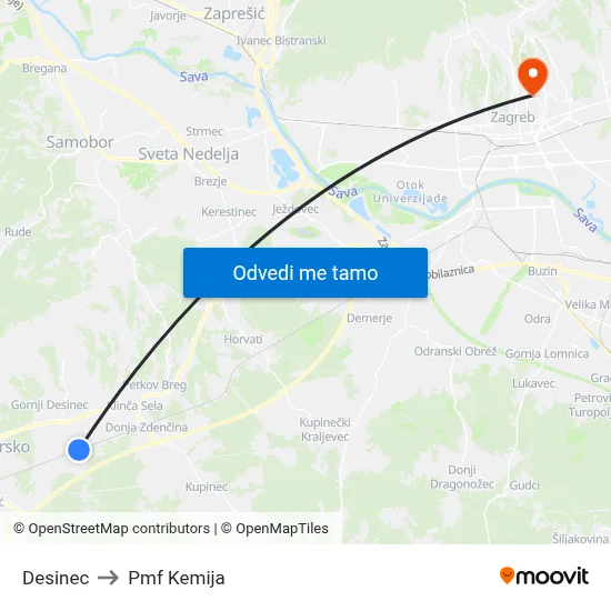 Desinec to Pmf Kemija map