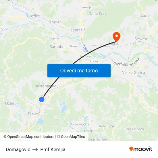 Domagović to Pmf Kemija map
