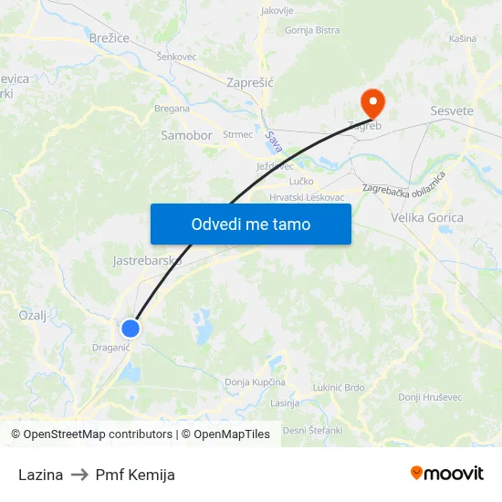 Lazina to Pmf Kemija map