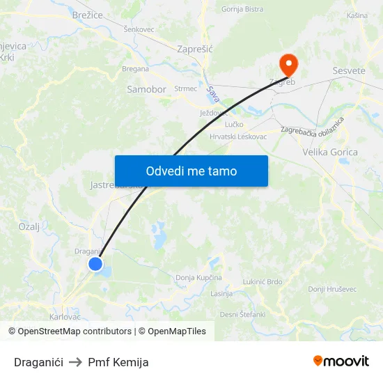 Draganići to Pmf Kemija map
