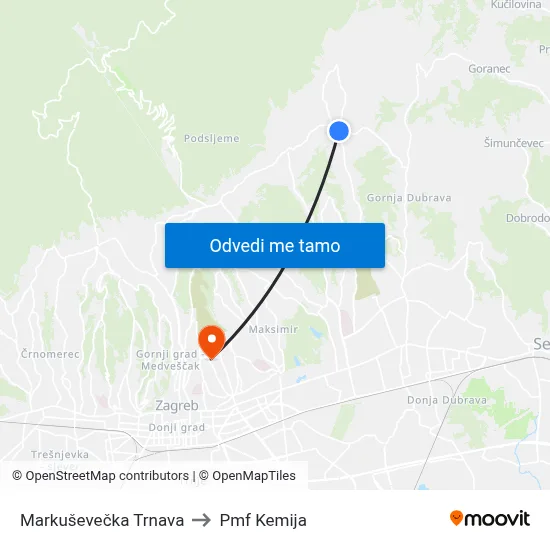 Markuševečka Trnava to Pmf Kemija map