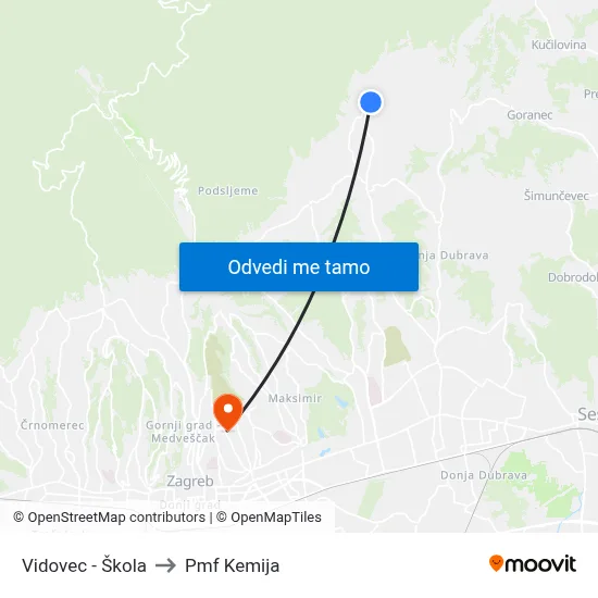 Vidovec - Škola to Pmf Kemija map