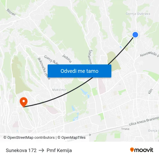 Sunekova 172 to Pmf Kemija map