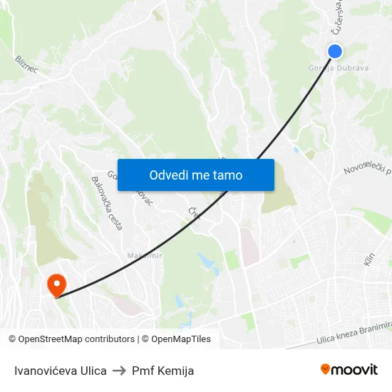Ivanovićeva Ulica to Pmf Kemija map