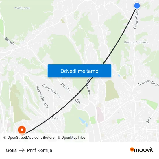 Goliš to Pmf Kemija map