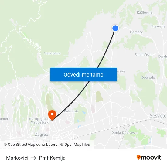 Markovići to Pmf Kemija map