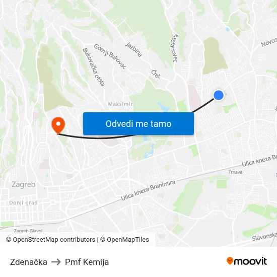 Zdenačka to Pmf Kemija map