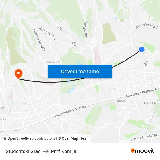 Studentski Grad to Pmf Kemija map