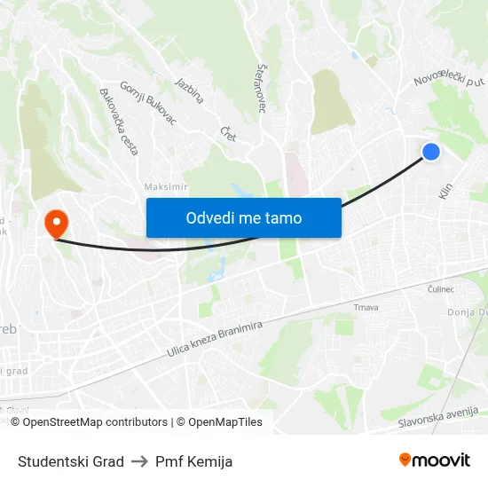 Studentski Grad to Pmf Kemija map