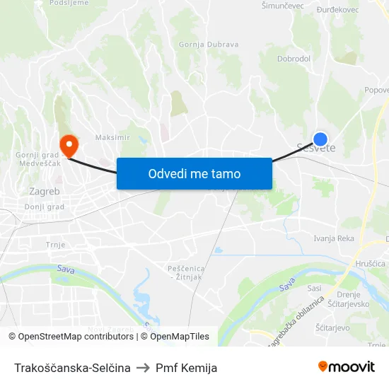 Trakoščanska-Selčina to Pmf Kemija map