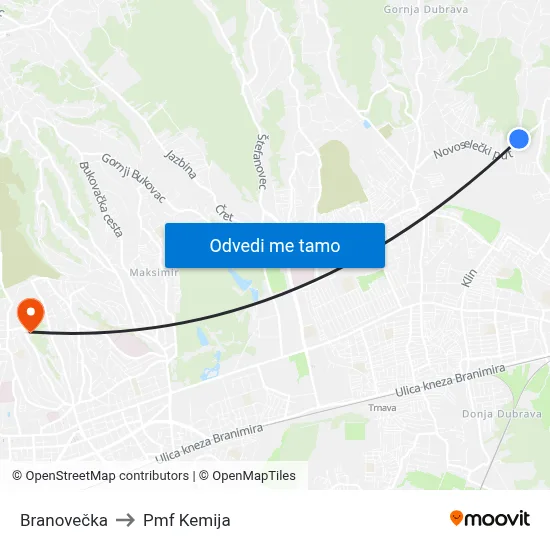 Branovečka to Pmf Kemija map