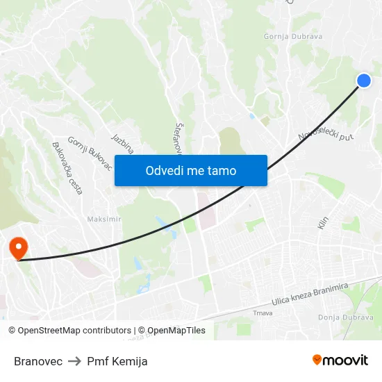 Branovec to Pmf Kemija map