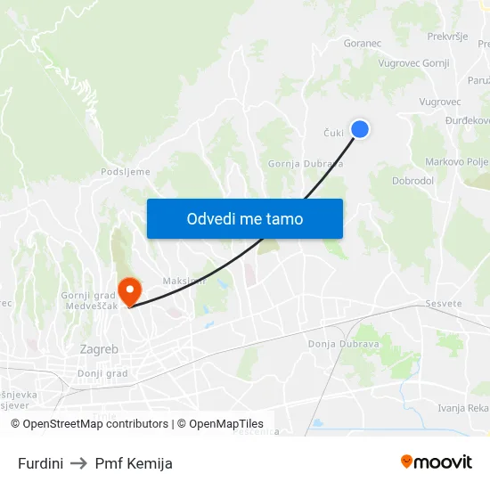 Furdini to Pmf Kemija map