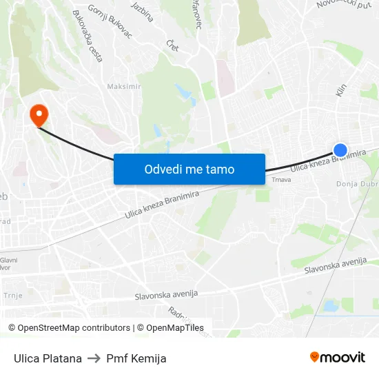 Ulica Platana to Pmf Kemija map