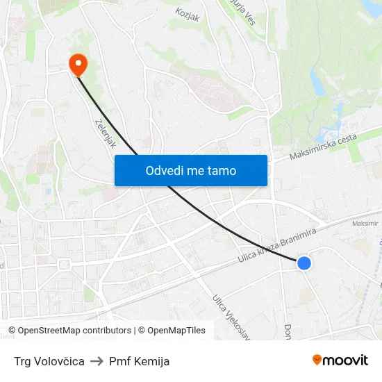 Trg Volovčica to Pmf Kemija map