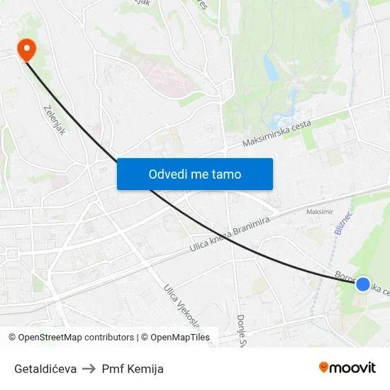 Getaldićeva to Pmf Kemija map