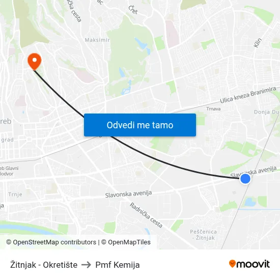 Žitnjak - Okretište to Pmf Kemija map