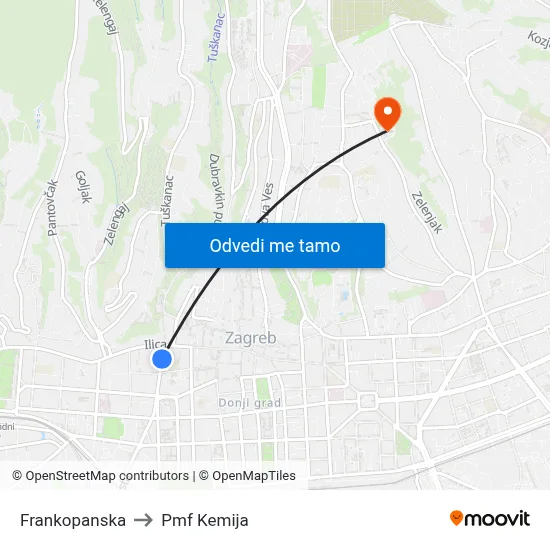 Frankopanska to Pmf Kemija map