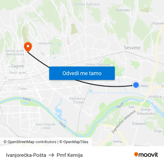 Ivanjorečka-Pošta to Pmf Kemija map