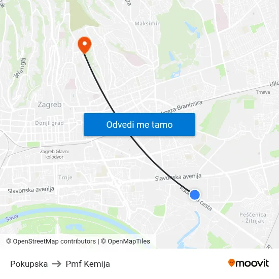 Pokupska to Pmf Kemija map