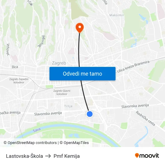 Lastovska-Škola to Pmf Kemija map