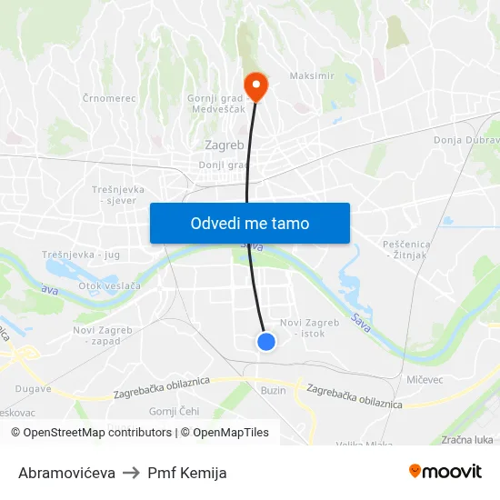 Abramovićeva to Pmf Kemija map