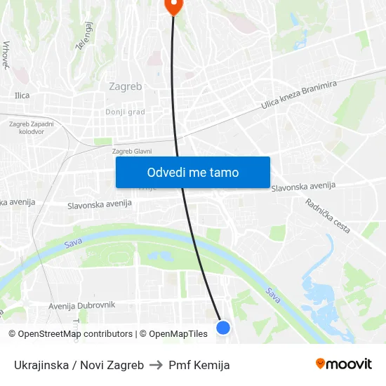 Ukrajinska / Novi Zagreb to Pmf Kemija map