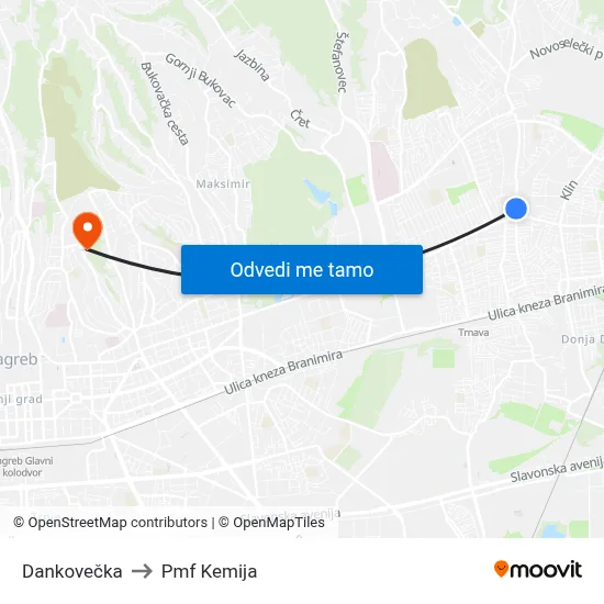 Dankovečka to Pmf Kemija map