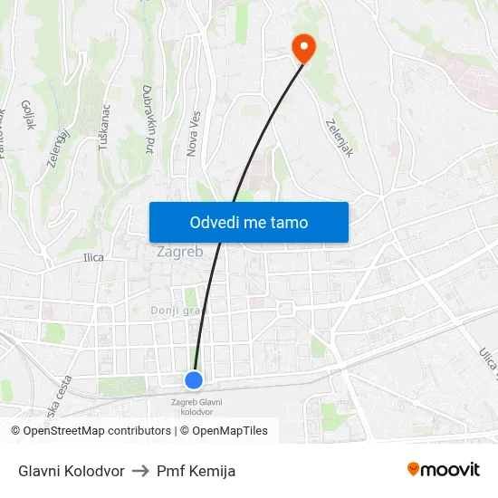 Glavni Kolodvor to Pmf Kemija map