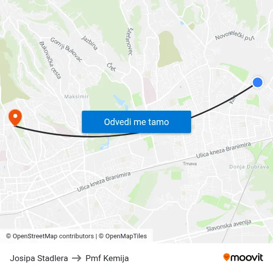 Josipa Stadlera to Pmf Kemija map