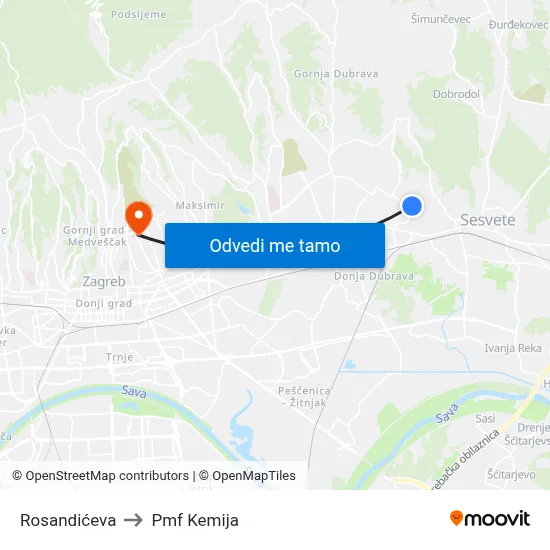 Rosandićeva to Pmf Kemija map