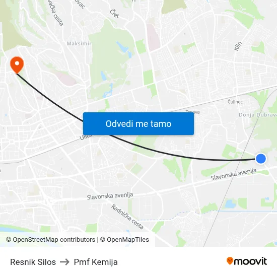 Resnik Silos to Pmf Kemija map