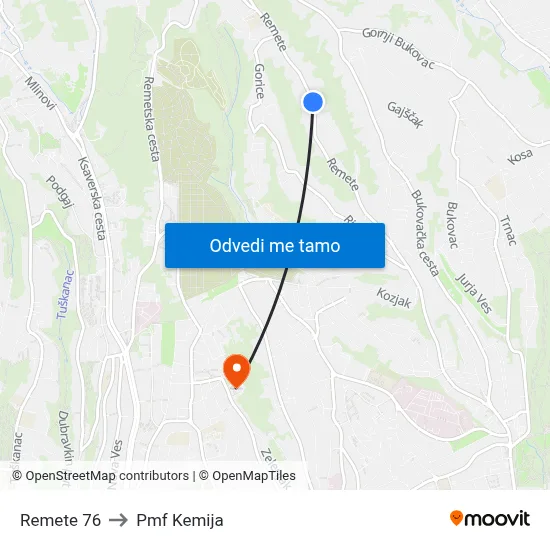 Remete 76 to Pmf Kemija map