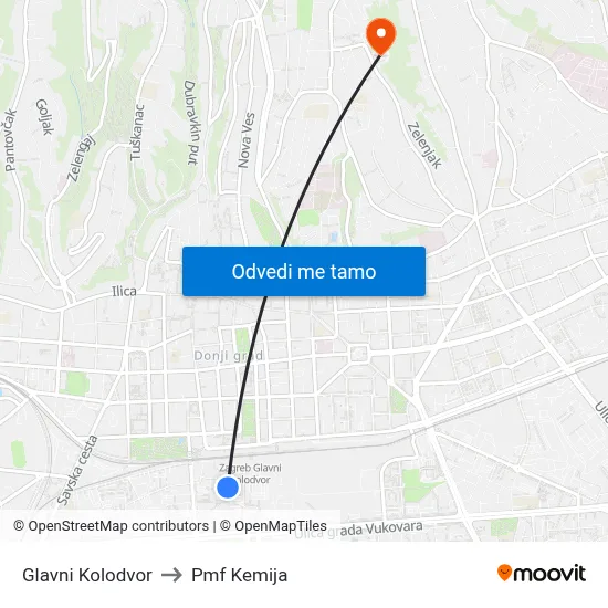 Glavni Kolodvor to Pmf Kemija map