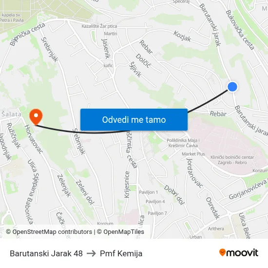 Barutanski Jarak 48 to Pmf Kemija map