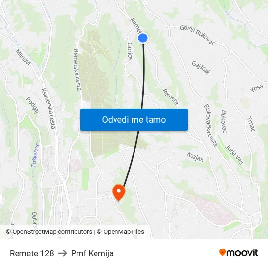 Remete 128 to Pmf Kemija map