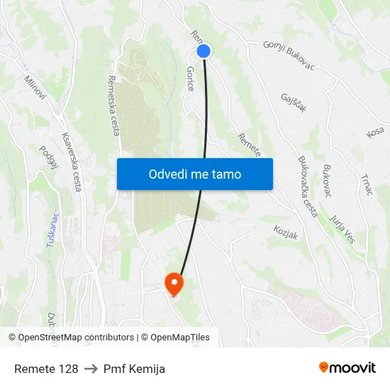 Remete 128 to Pmf Kemija map