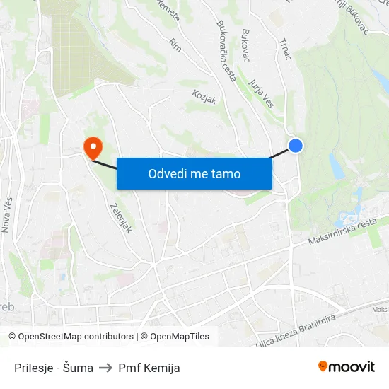 Prilesje - Šuma to Pmf Kemija map